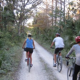 a man riding on the back of a bicycle